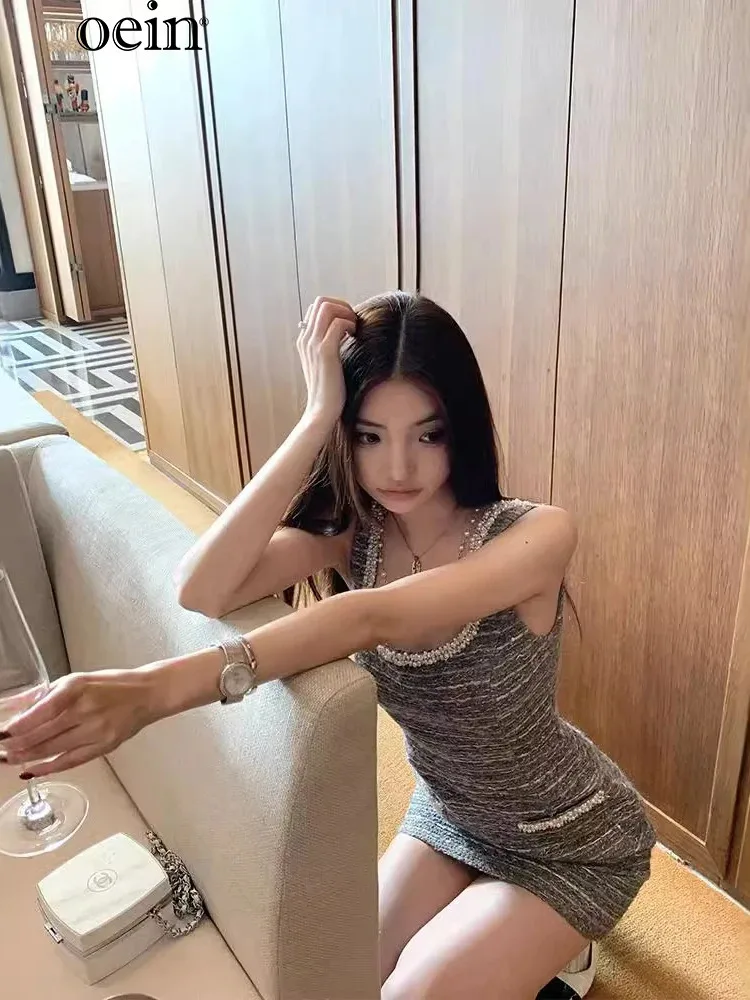 Осеннее женское облегающее платье [oein] в социалитовом стиле без рукавов с