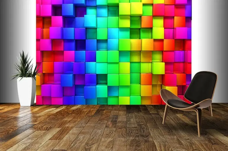 

3D Colours Cubes Wallpaper Photo Pattern Wall Mural Home Living Room Decoration wall covering, wall decoration