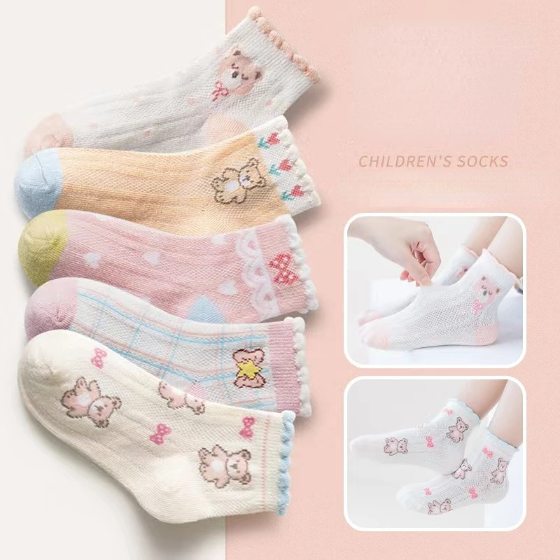 

5 pairs of children's socks Rabbit Year pink rabbit cartoon princess girls socks mesh breathable boys socks lovely kids socks