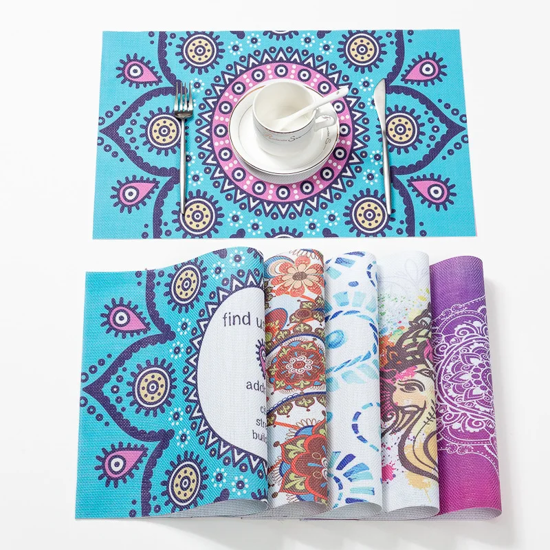 

32x42cm Ethnic Style Mandala Dining Table Mat Heat Resistant Placemat For Table Drink Cup Coaster Home Decor Kitchen Accessories