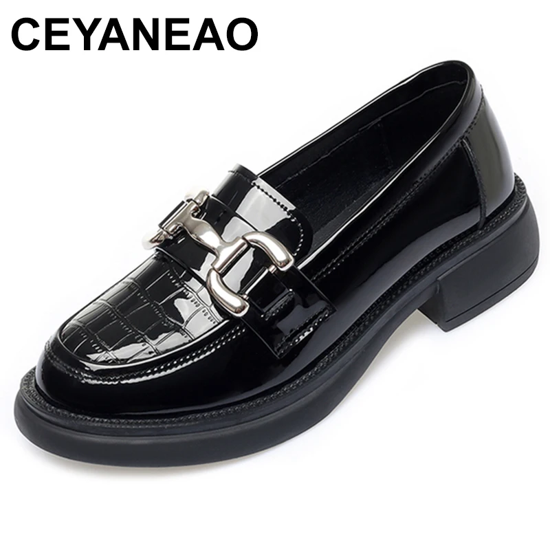 

Women's Loafers 2023 Spring New Round Toe Genuine Leather Ladies Shoes British Style Large Size Slip On Shoes For Women
