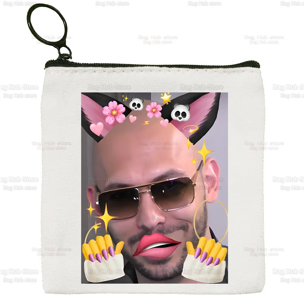 Andrew Tate Cute Mini Coin Purse Canvas Student Wallet Coin Case Zipper Hand Female Key Case