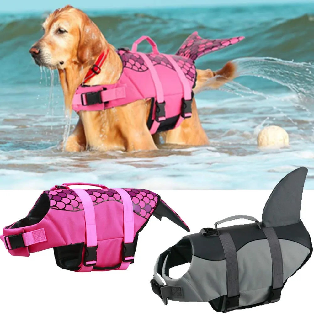Dog Swimming Vest Pet Summer Safety Clothes Bulldog Life Vest Mermaid Shark Swimwear Dog Life Jacket Harness Pet Swimming Suit
