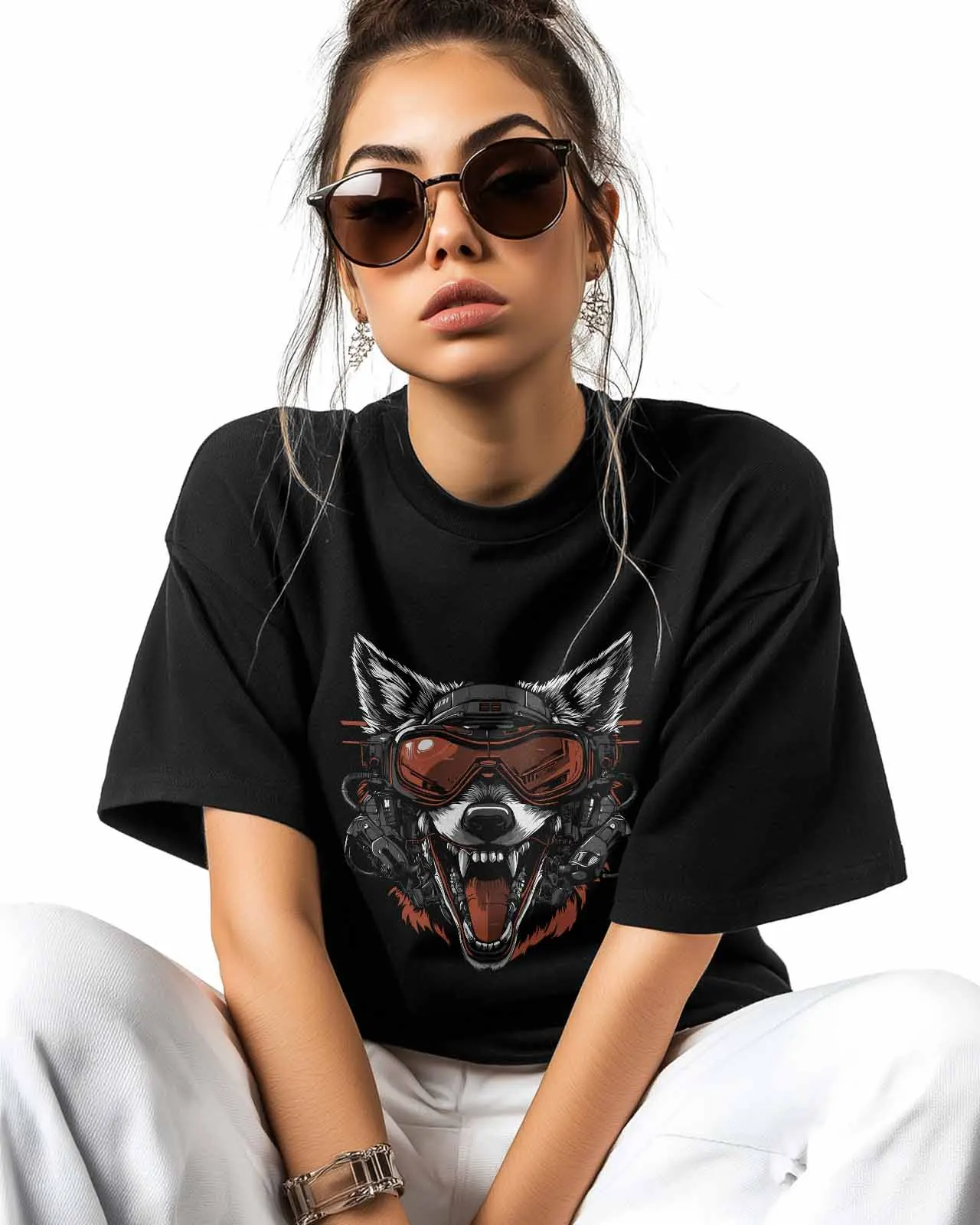 Футболка с рисунком граффити и уличными вовками подарок для влюбленных