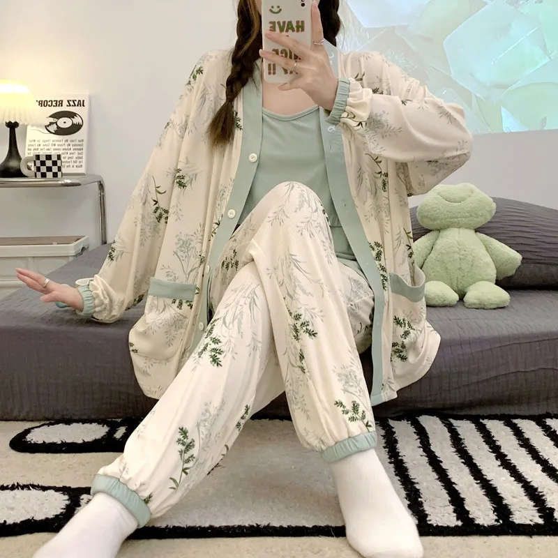 

Modal Maternity Feeding Nightie Tops + Pant 3Pcs/Sets Sleepwear Nursing Clothing Pregnancy Maternity Pajamas Pregnant Pyjamas