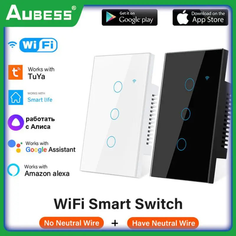 

Умный выключатель для бытовой техники Tuya Wif, сенсорный переключатель с нейтральным проводом и закаленным стеклом, поддержка Alexa Google Home