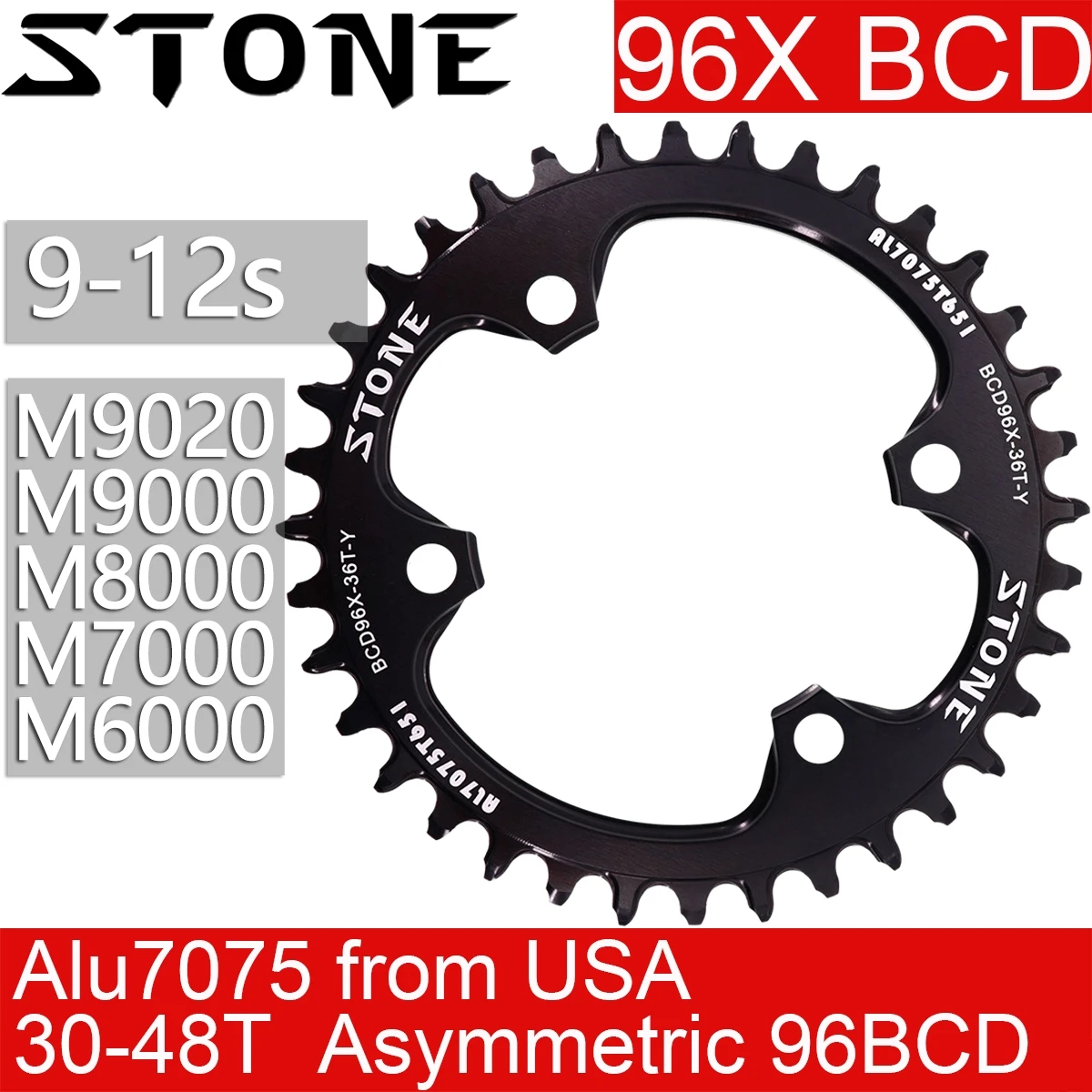 

Stone 96 BCD Round Chainring for Shimano M7000 m8000 m9000 30t 32t 34t 36 38 40 44 46 48T MTB Bike Chainwheel Tooth Plate 96bcd