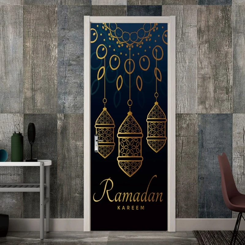 

Eid Mubarak Decoration PVC Wallpaper 3D Door Sticker Happy Ramadan Wall Mural