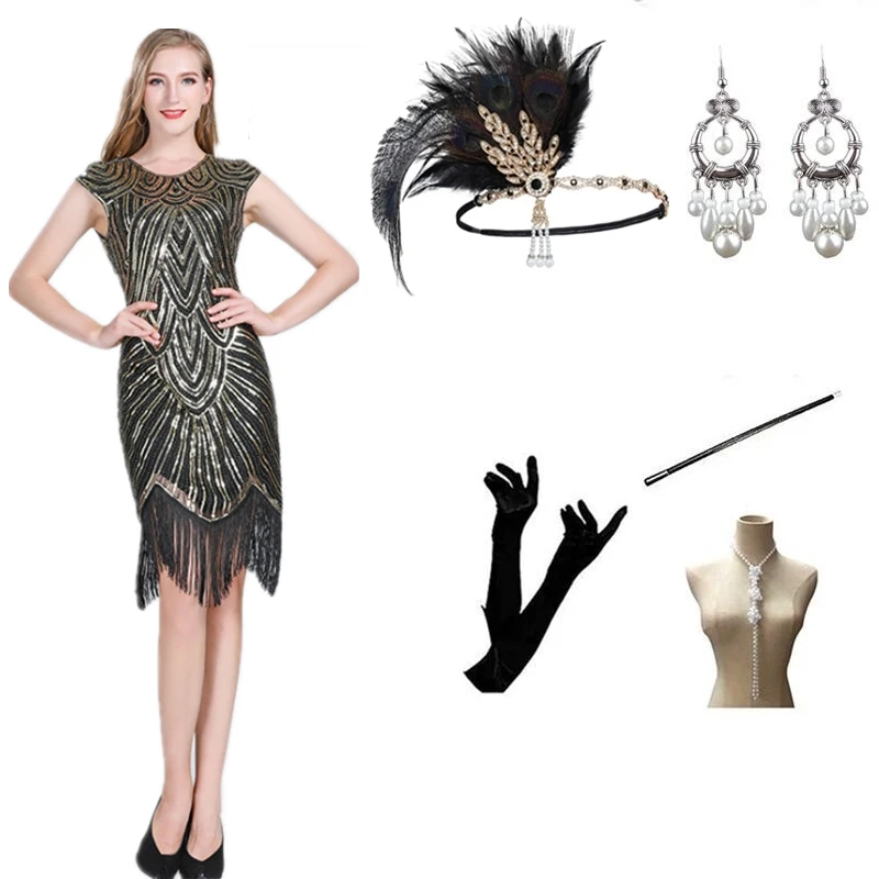 

Gatsby кисточки ручной работы 1920S блестки винтажное Европейское и американское кино платье