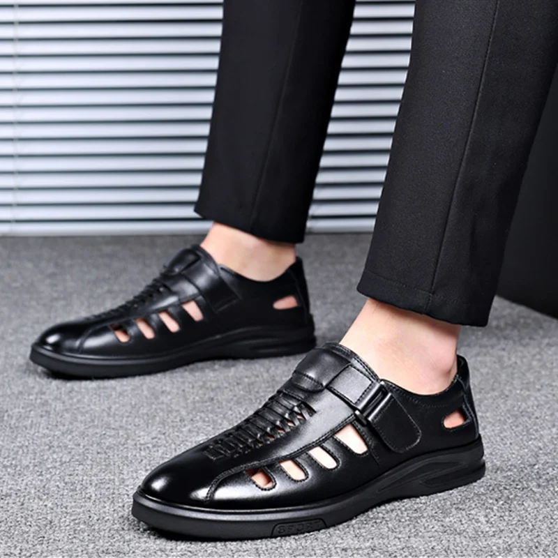 

Сандалии мужские из натуральной кожи, дышащие уличные пляжные босоножки в римском стиле, повседневная обувь, лето 2022