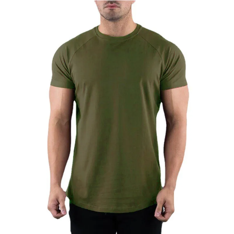 

Running Shirt Men Summer Gym Clothing Fitness O-Neck Short Sleeve T shirt Cotton Slim Fit Tshirt Bodybuilding Workout Tees