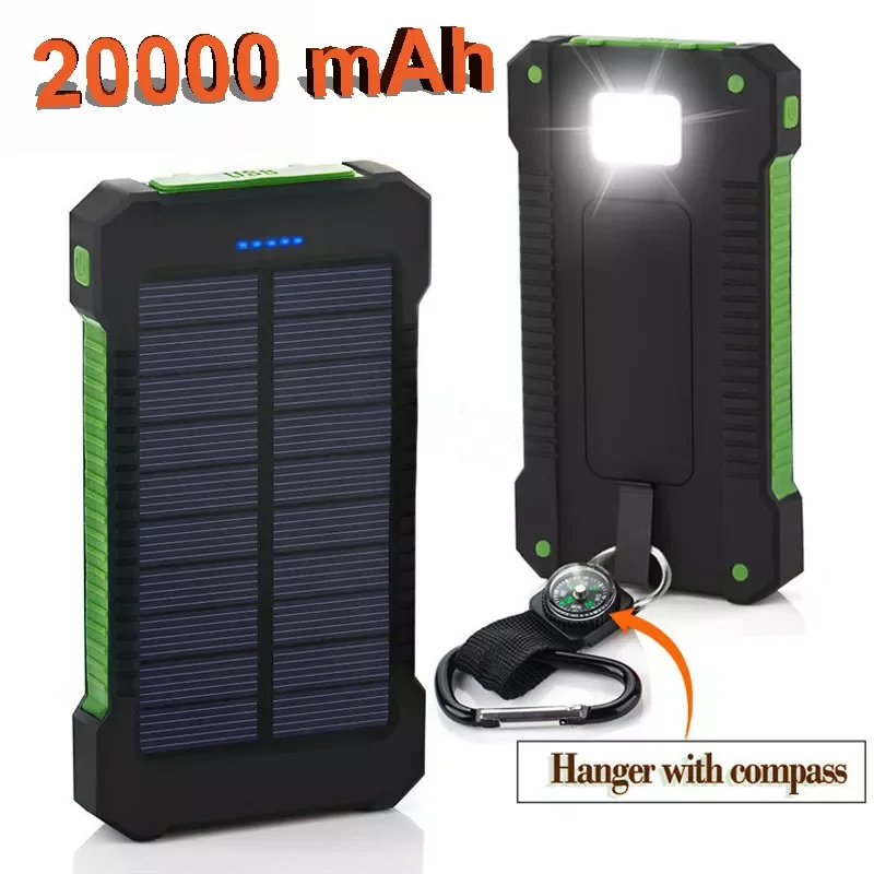 

2023NEW 20000mah Solar Power Bank Waterproof With LED Flashlight For XIAOMI Dual USB External Battery Charger Mobile Phone Acce
