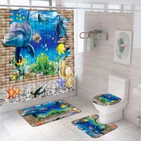 3d dolphin turtle starfish shower curtain sets underwater tropical fish ocean sea bathroom curtains bath mats rug toilet covers