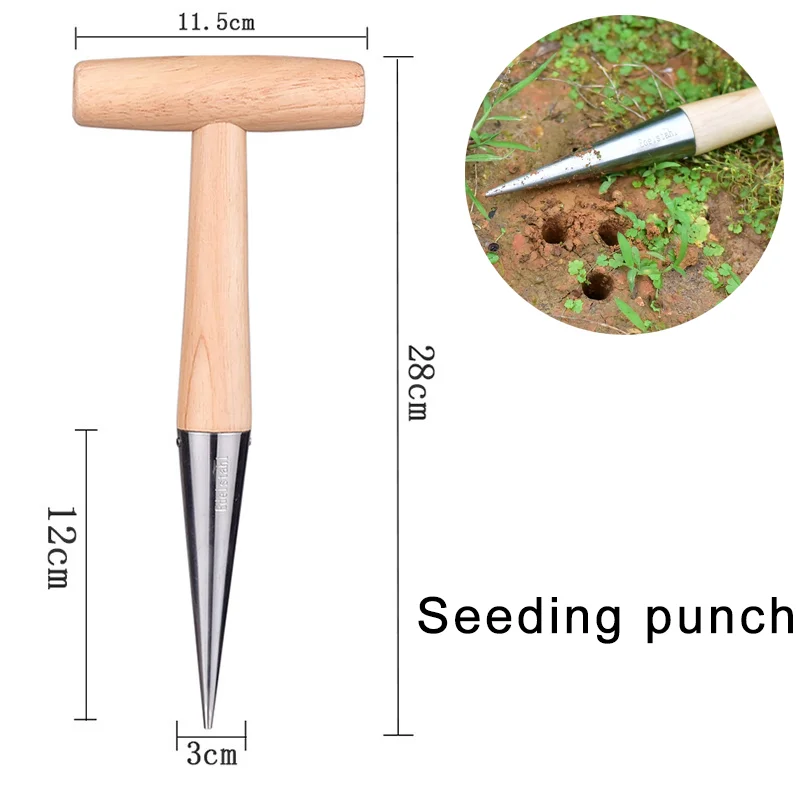 

Practical Tools Garden Migration Loosen Soil Accessory Durable Plant Stainless Steel Sow Dibber Hole Punch Wood Handle