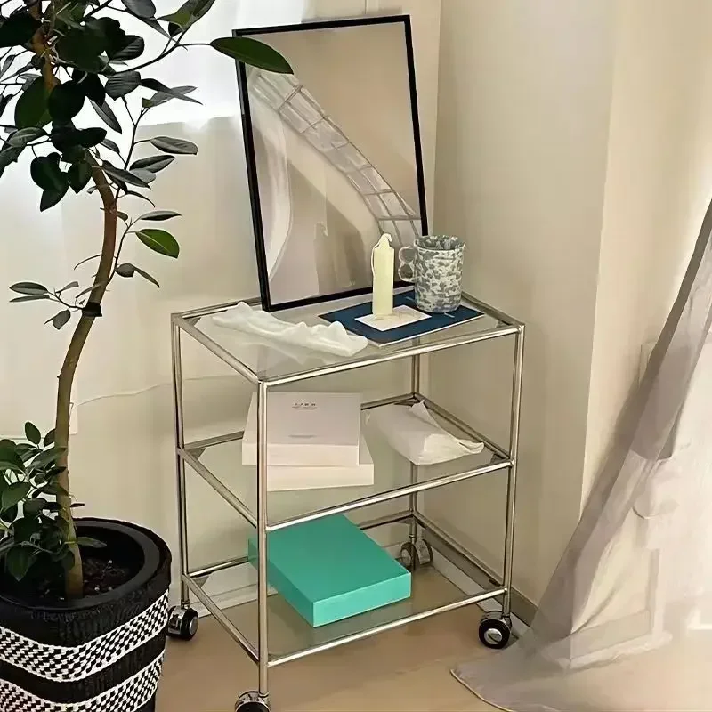 Стеклянная трехслойная стойка для хранения тележка из нержавеющей стали мебель