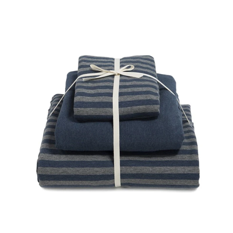 Muj Japan fashion Tianzhu Cotton Knitted Four-Piece Set Striped Naked Sleeping Bedding Comfortable Double Quilt Cover
