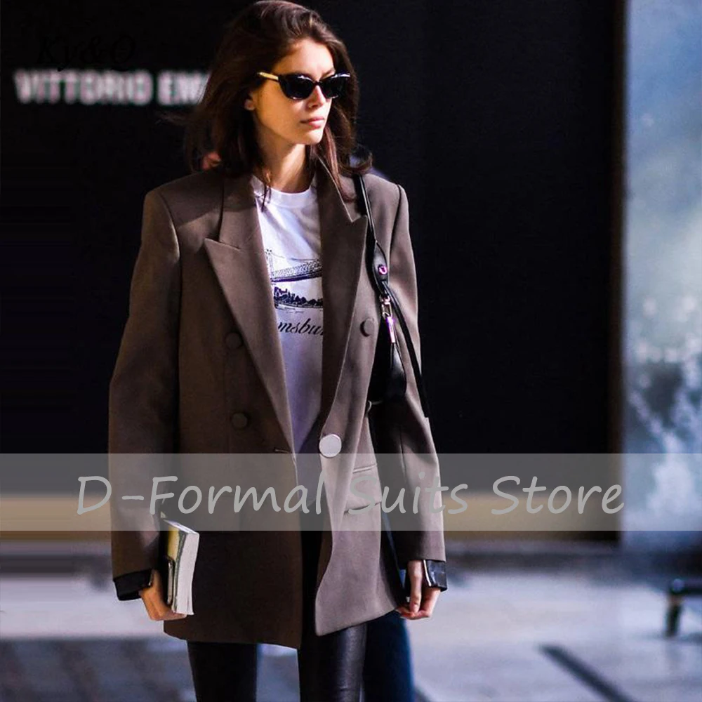 

Ladies Autumn Winter Designer Fashion Khaki Blazer Women Chic Retro Double Breasted Coat New Long Sleeve All-Match Suits
