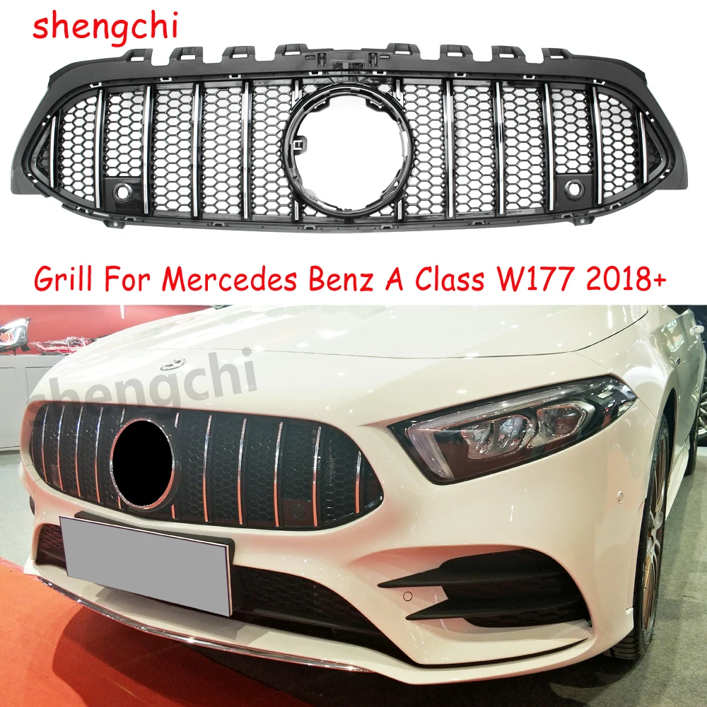 

W177 Front GT Honeycomb Silver Grille Mesh for Mercedes Benz A Class V177 A180 A200 A250 A45 2018+ Racing Hood without emblem
