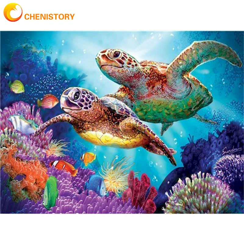 

CHENISTORY 5D DIY Diamond Painting Sea Turtles Full Round Drill Embroidery Handmade Mosaic Cross Stitch Home Decor Diamond Kit