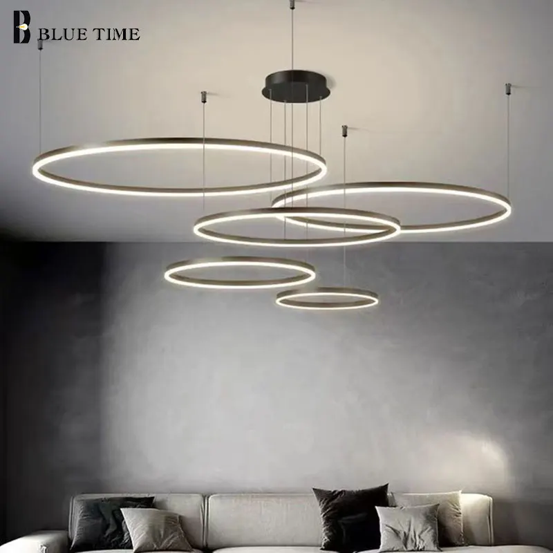 

Chandeliers Led Luxury Lamp 120 100 80cm Gold&Black Rings Modern Led Chandelier Ceiling Lamp for Living room Dining room Bedroom