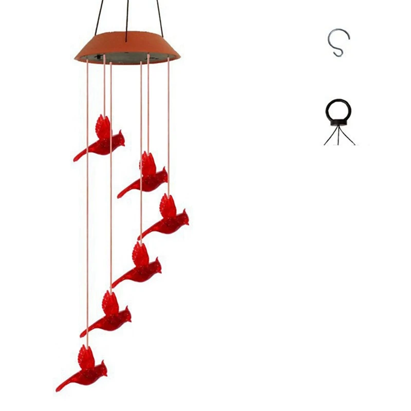 

Solar Cardinal Red Bird Wind Chime, Solar-Powered Mobile Hanging Patio Lights,Multi-Color Changing LED For Decoration