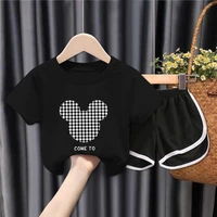 boys and girls short sleeved suit childrens clothing 2022 new cotton printing t shirt two piece set casual unisex sets