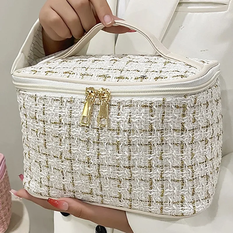 

Large Woven Fabric Makeup Bag Small Fragrance Travel - Fashion Makeup Organizer Stylish and Practical Toiletrycosmeticorganizer