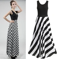 promotion summer style vintage black white striped beach dress sleeveless long maxi dress sundresses women