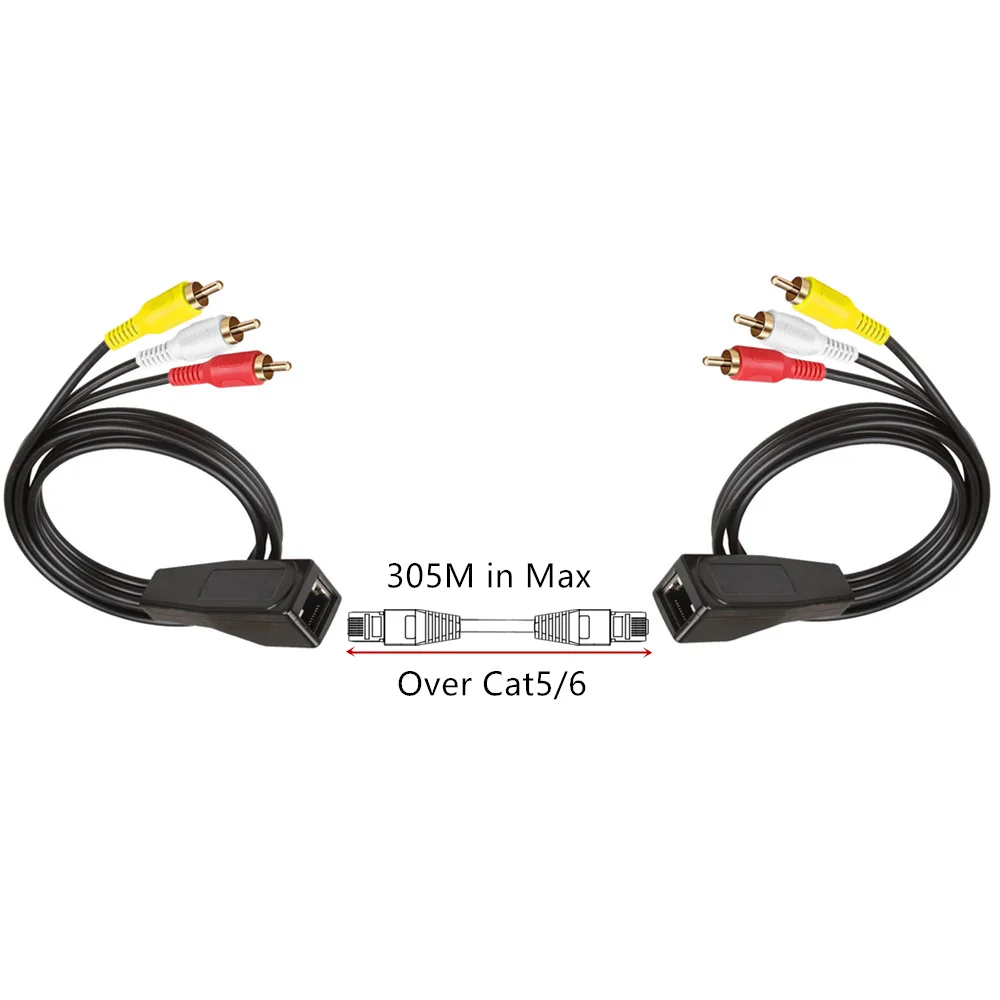 3 RCA на RJ45 балуновый компонент видео и аудио удлинитель на Cat5/6 до 305 футов/м