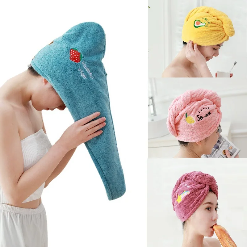 

Magic Microfiber Shower Cap Embroidery Towel Bath Hats Dry Hair Cap Quick Drying Soft for Lady Turban Head Shower Wrap