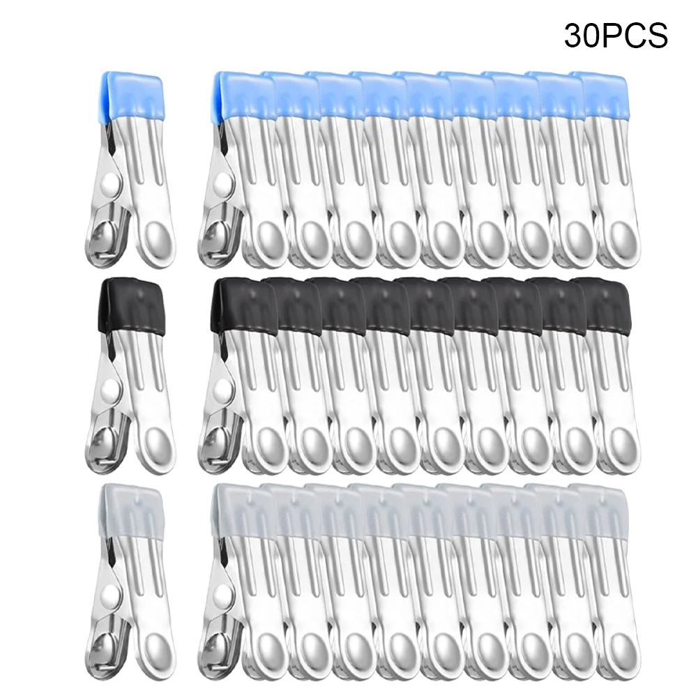 

30pcs Indoor Outdoor Non Slip Heavy Duty Stainless Steel Snack Bag Fixed Multifunctional Clothes Peg For Laundry Drying