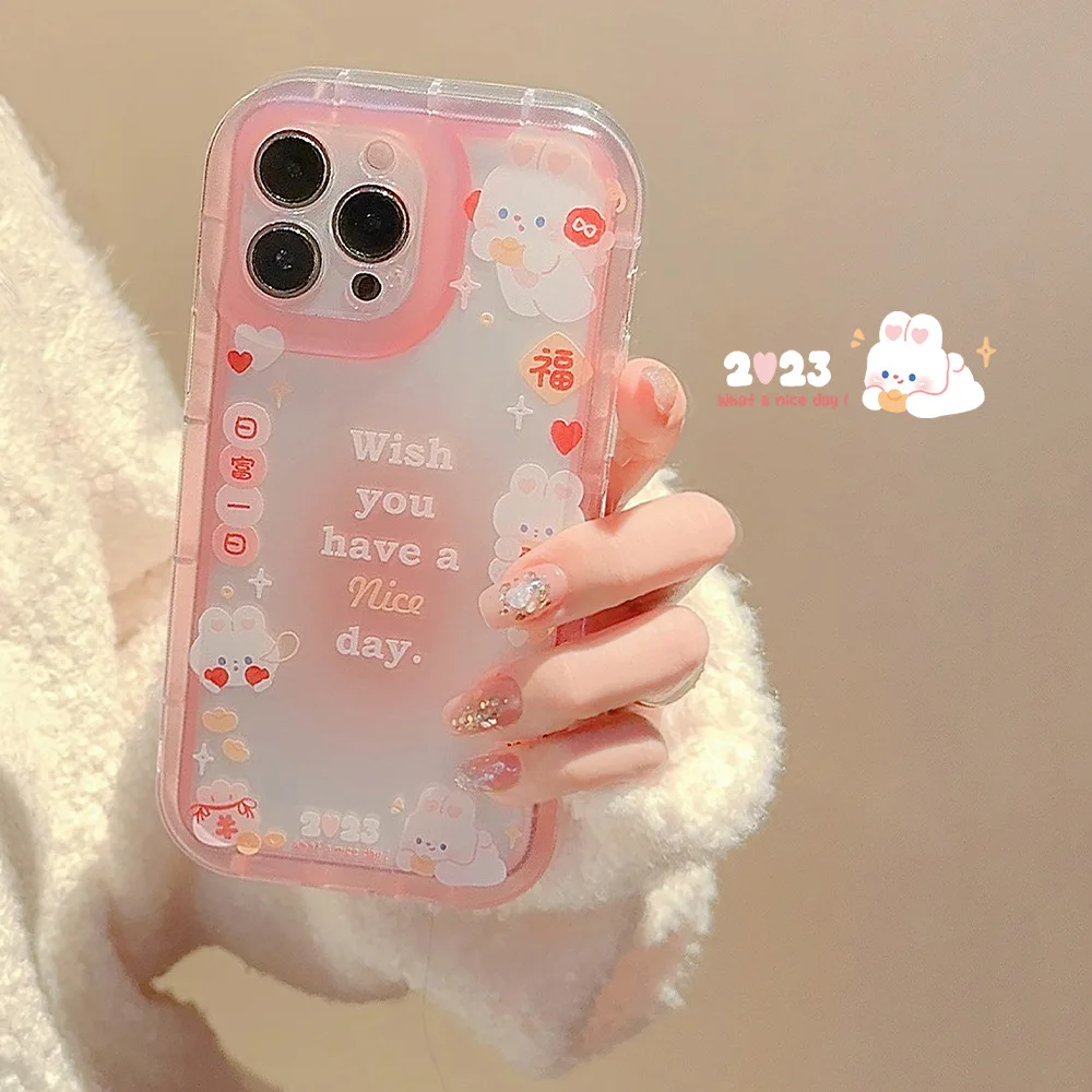 

Pink Edge Halo Dyed Love Rabbit Phone Case For iphone 14 13 12 11 Pro Max X XR XSMAX 7 8 Plus SE TPU Case Cover new products