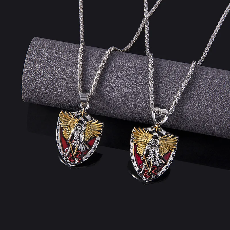 

Fashion Men Punk Cartoon Characters Wings Shield Warrior Classic Retro Necklace Pendant Jewelry Party Gathering Gift Jewelry