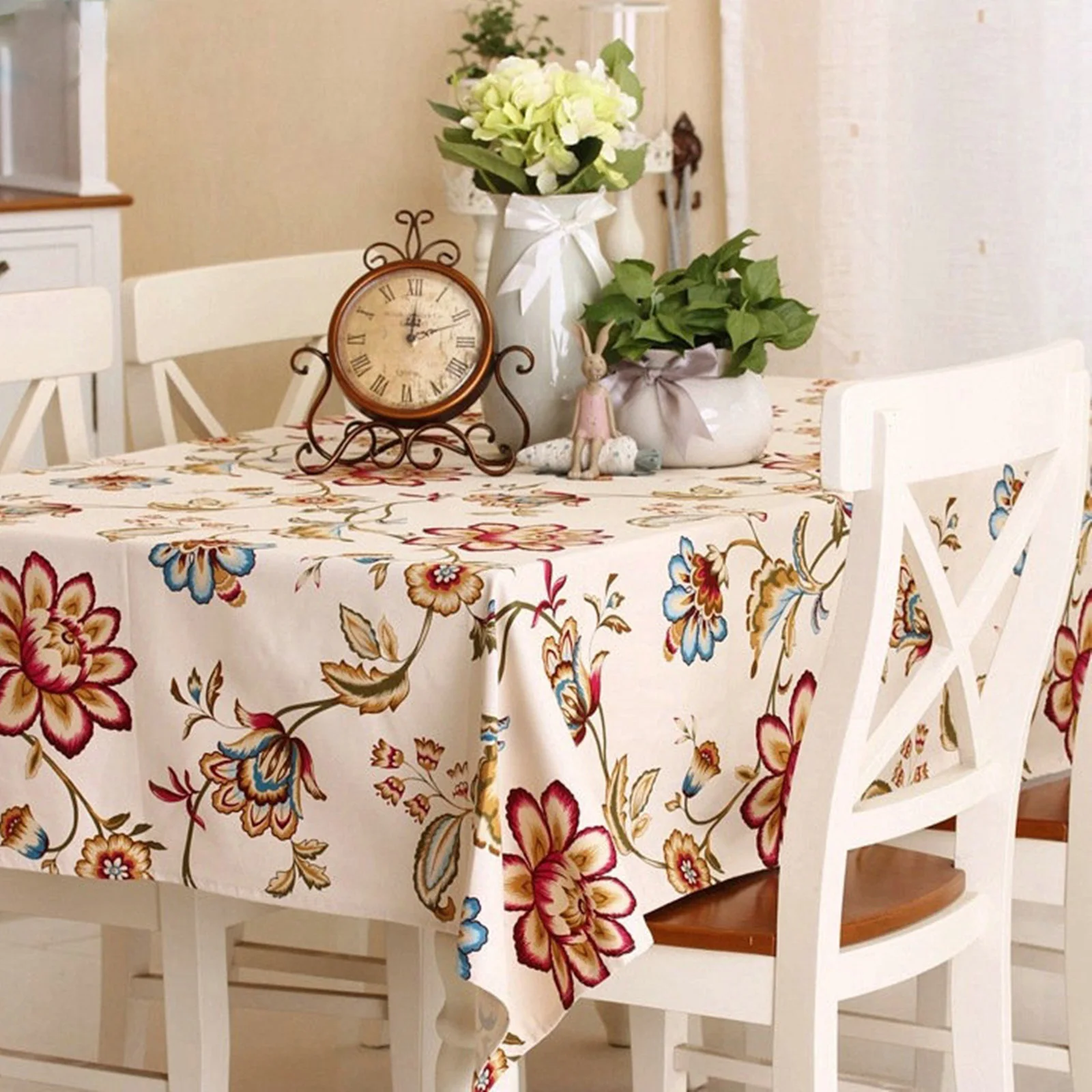 

Canvas Tablecloths, Waterproof Table Covers Flower Red Dining Table Coffee Table Deco