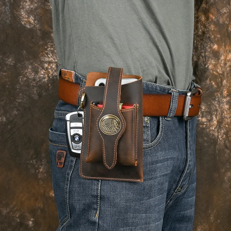 

Mobile phone waist bag Crazy horseskin men's Men's hanging Outdoor sports wear belt Cross border small