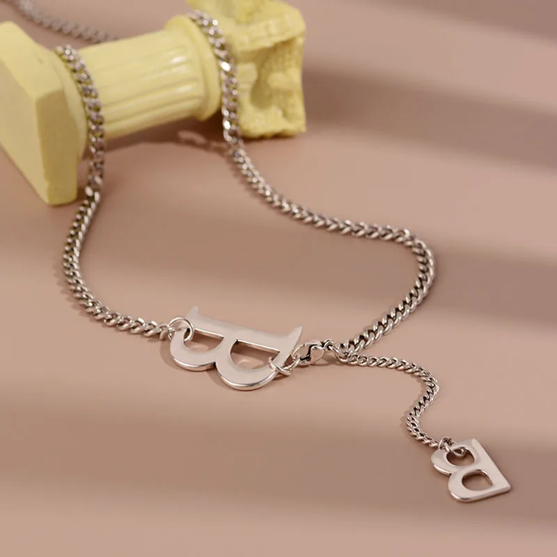 

Letter B Necklaces Women's Neck Chain 925 Stamp Silver Color Necklace Steampunk Fashion Luxury Quality Fine Jewelry Accessories
