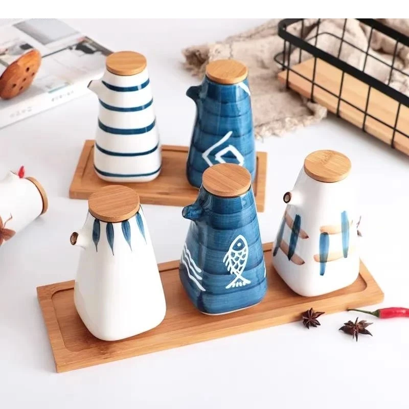 Ретро керамическая банка для приправ горшок соевого соуса бутылка уксуса