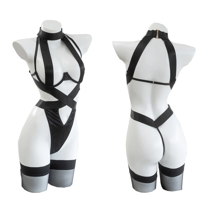 

Game NieR Automata 2B Cosplay Costume Black Bandage Lingerie Hollow Out Women Halter Bodysuit One Pieces Pajamas Drop Ship