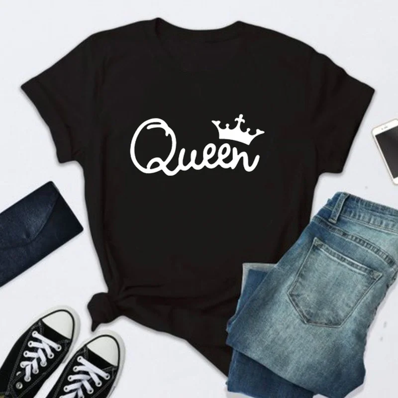 

Crown Queen Print T Shirt Women summer Short Sleeve O Neck Tshirts Black T-shirt Women Tee Shirt Tops Clothes female футболка
