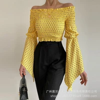 off shoulder flare long sleeve women top 2022 spring and autumn slim dot lady shirt new fahion clothes wholesale drop shipping
