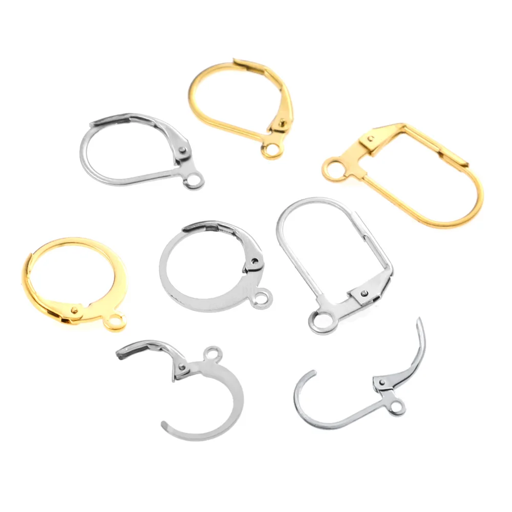 

Aiovlo 20pcs/lot Stainless Steel Gold French Lever Back Ear Wire Hoop Open Loop Leverback Earring Hooks for DIY Earring Making