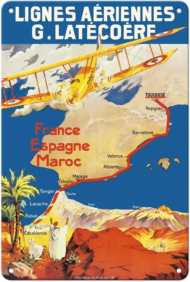 Pacifica Island Art France - Испания Марокко Lignes Aeriennes (Aéropostale) Винтажный туристический постер