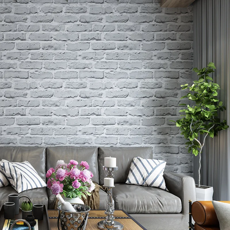 

3D solid brick white brick white brick pattern antique brick wallpaper gray milk tea shop clothing store wallpaper restaurant