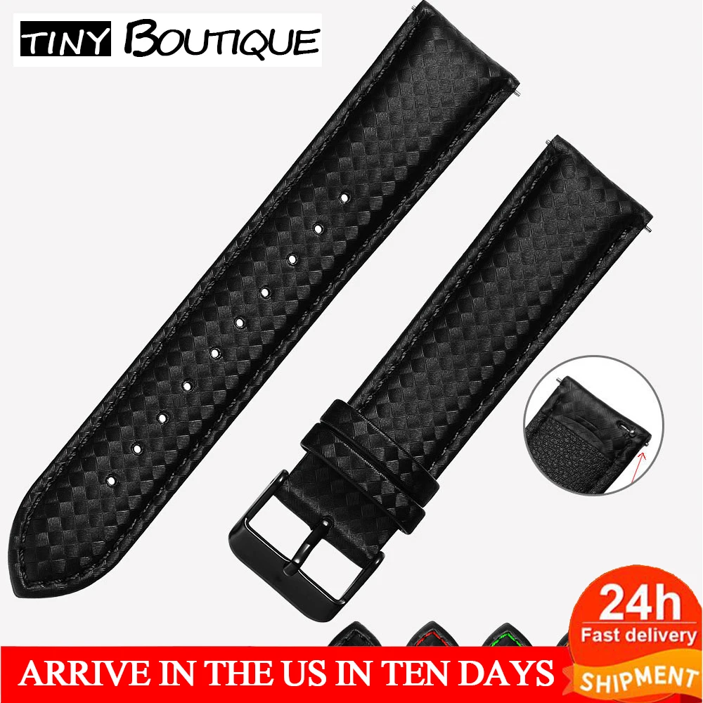20mm 22mm Carbon Fiber Quick Release Luxury Black Leather Watch Strap Band For galaxy Gear S3 S2 Classic Width Replacement Band