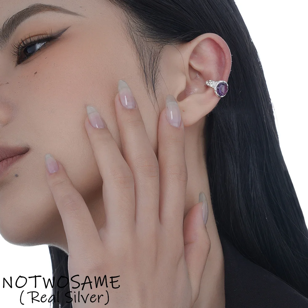 

NOTWOSAME 1pcs Facet Crystals Ear Clips for Girls Students Cool Rough Face Unpierced Earring 925 Sterling Silver Brincos Zircon