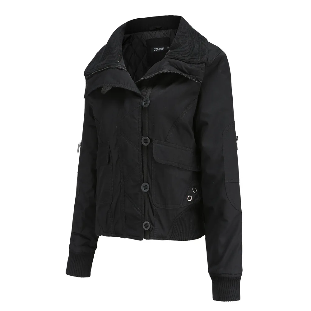 2022 New Winter Women Thick Warm Cotton-Padded Short Moto Jackets High Quality Lapel Ribbed Biker Coat Casual Outwear Snow Tops