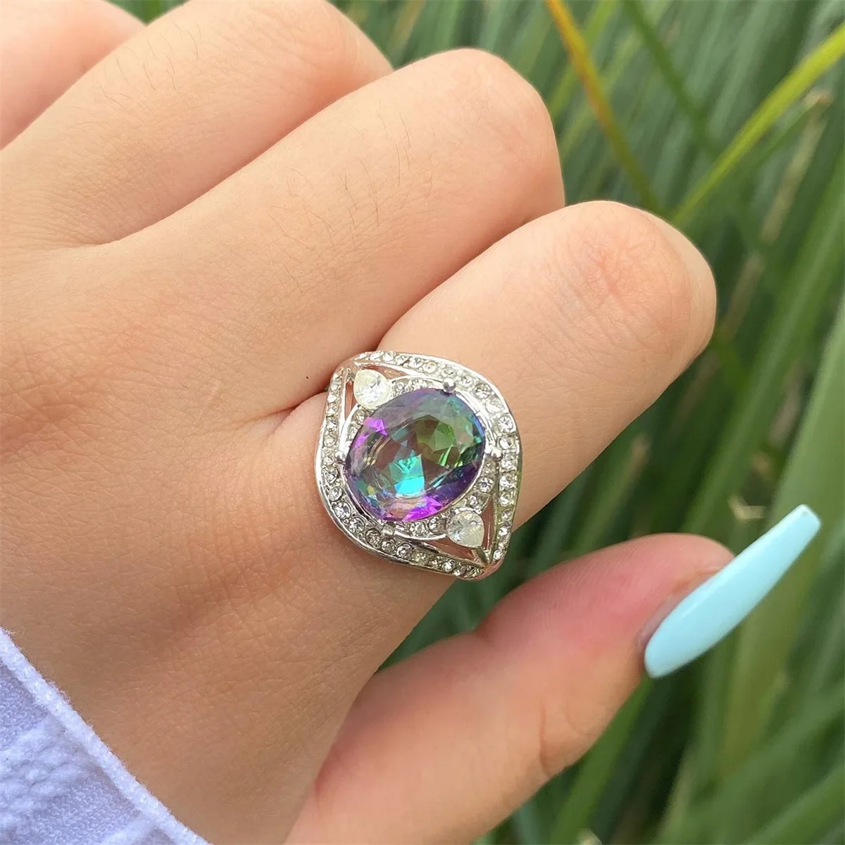 

ANGLANG Luxury Women Round Engagement Rings AAA Multicolor Cubic Zirconia Proposal Rings for Girlfriend Fine Anniversary Gift