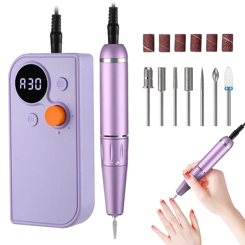

Portable Nail Drill Kit Rechargeable Nail Machine Electric Cordless Efile Nail Drill Set with 7 Nail Bits Purple