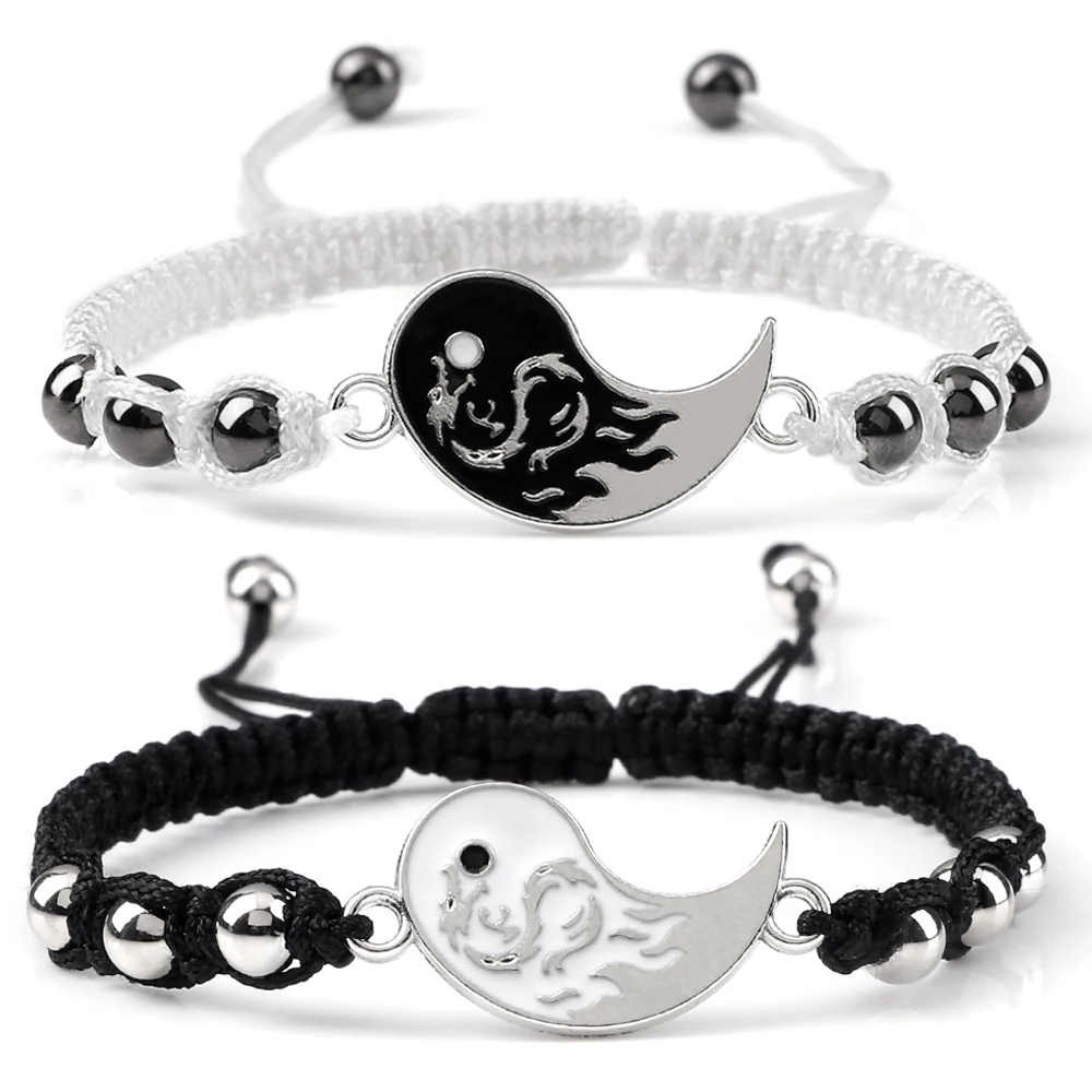 

Vintage Black White Handmade Bracelet Dragon Tai Chi Yin Yang Adjustable Braid Bracelets Charm Women Men Jewelry Friendship Gift