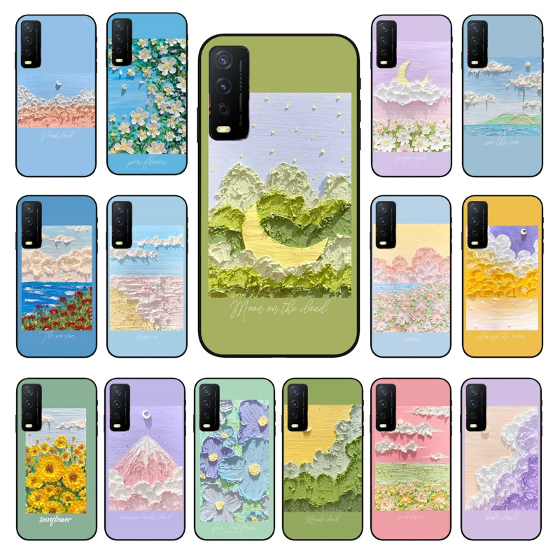 

Flower Cloud Moon Painting Art Phone Case for VIVO Y15s Y20 Y11 Y12 Y17 Y19 Y20S Y31 Y9s Y91 Y21 Y51 Y20i Y93 Y12S Y70